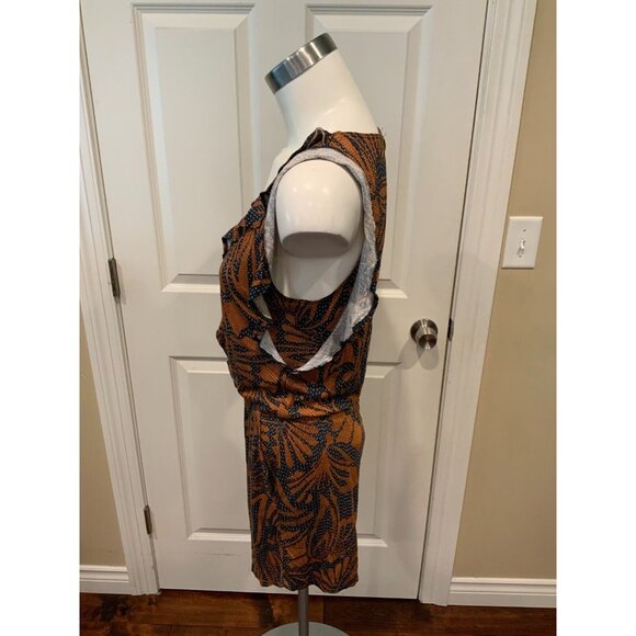 BCBG Max Azria Blue & Brown Floral Ruffle Trim Romper, Size Small - Picture 3 of 5